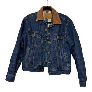 Aritzia Denim Forum Corduroy Collar Jean Jacket Oversized XS Blue Brown
